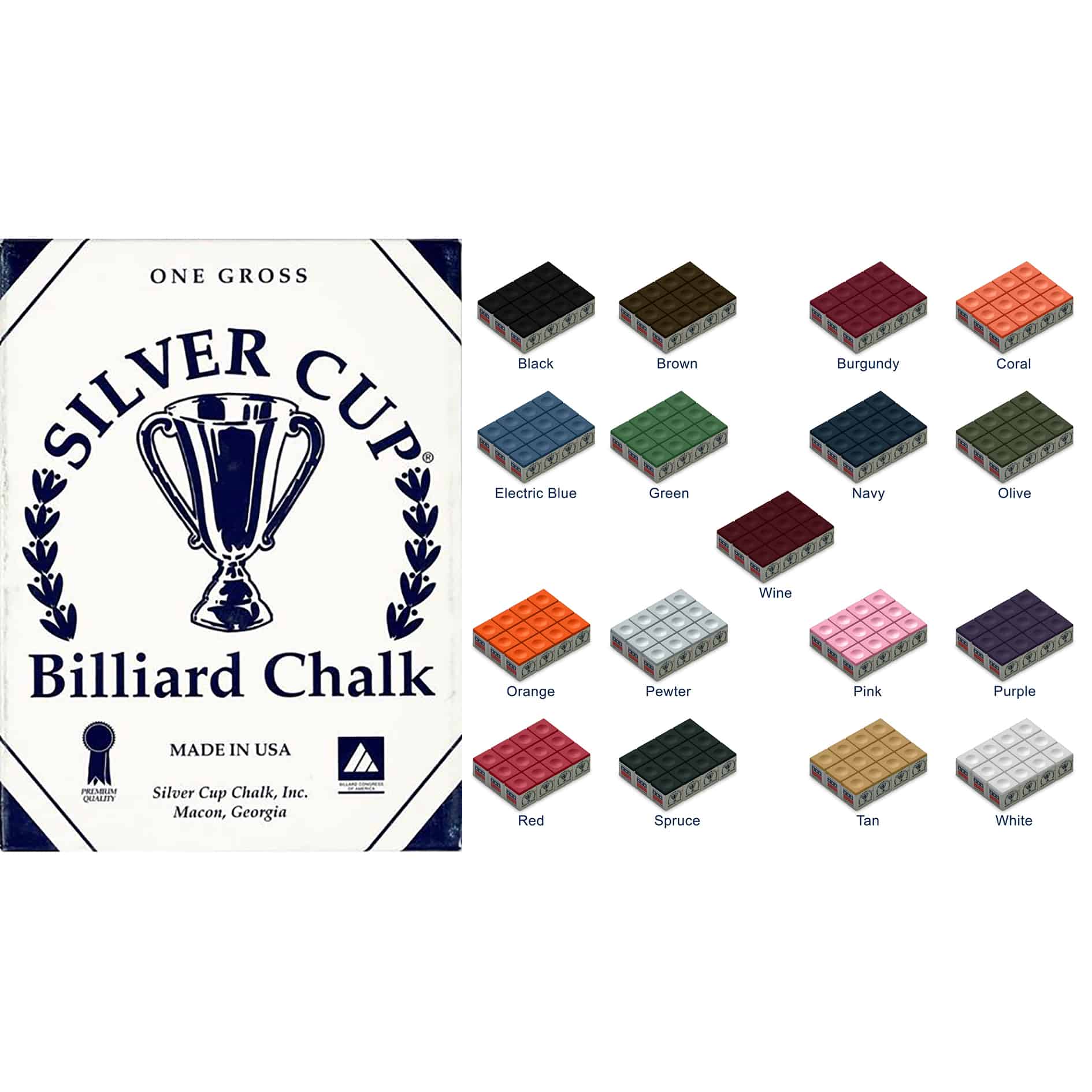 $2.00 value Tournament Green SILVER CUP CHALK free Cue Clean sample 1Dz 